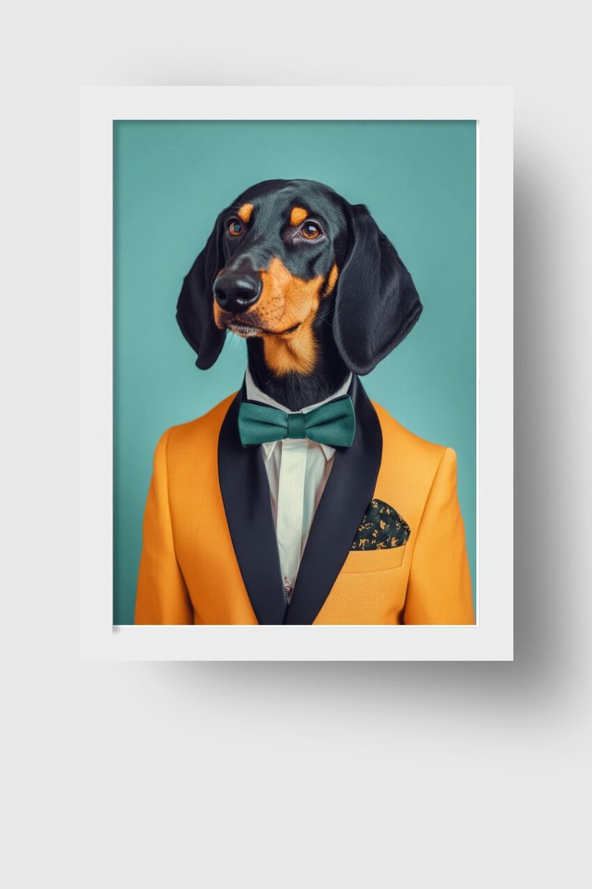 Fotografie Poster Hund Smoking grün gelb elegant