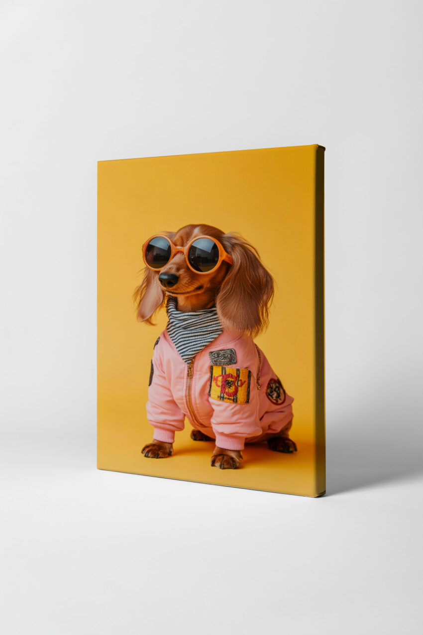 Digitale Kunst Poster Dackel Sonnenbrille rosa gelb