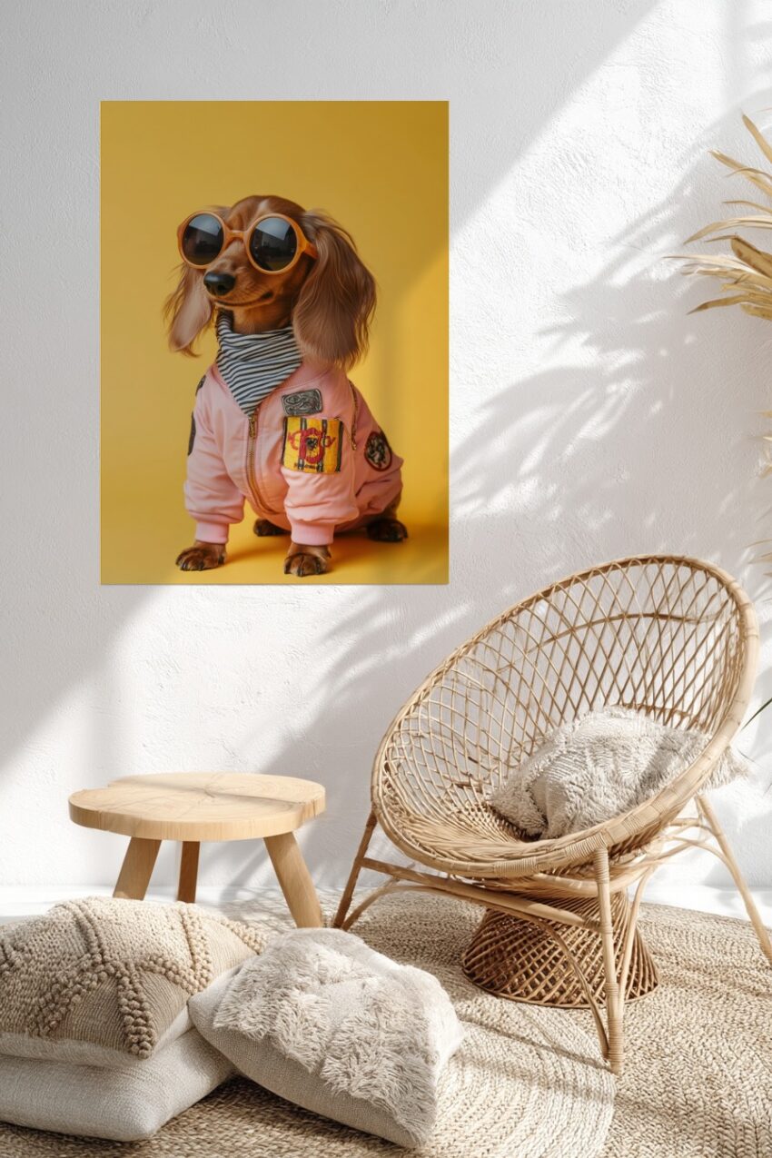 Digitale Kunst Poster Dackel Sonnenbrille rosa gelb