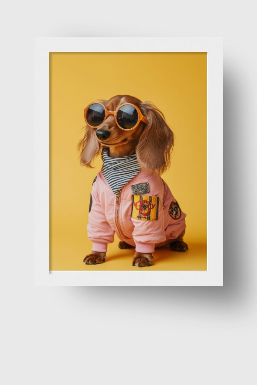 Digitale Kunst Poster Dackel Sonnenbrille rosa gelb