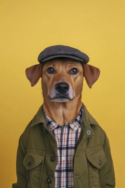 Hund mit Schiebermütze Jacke Poster