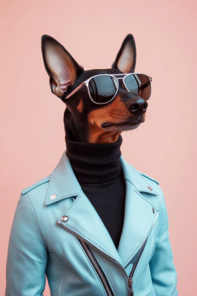 Hund Lederjacke Sonnenbrille Gerahmt