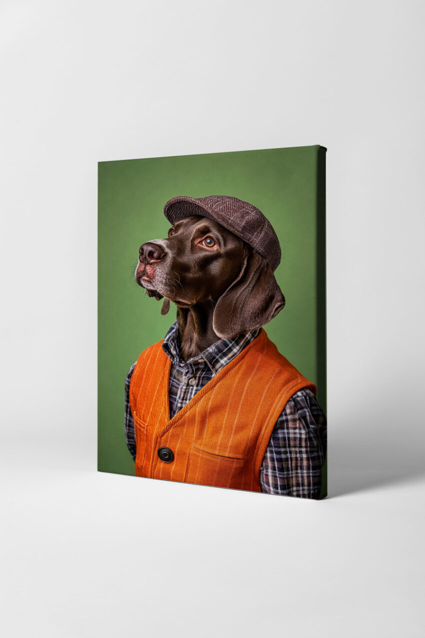Fotografie Poster Hund braun Weste Kappe Porträt