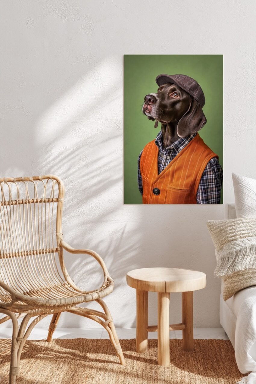 Fotografie Poster Hund braun Weste Kappe Porträt