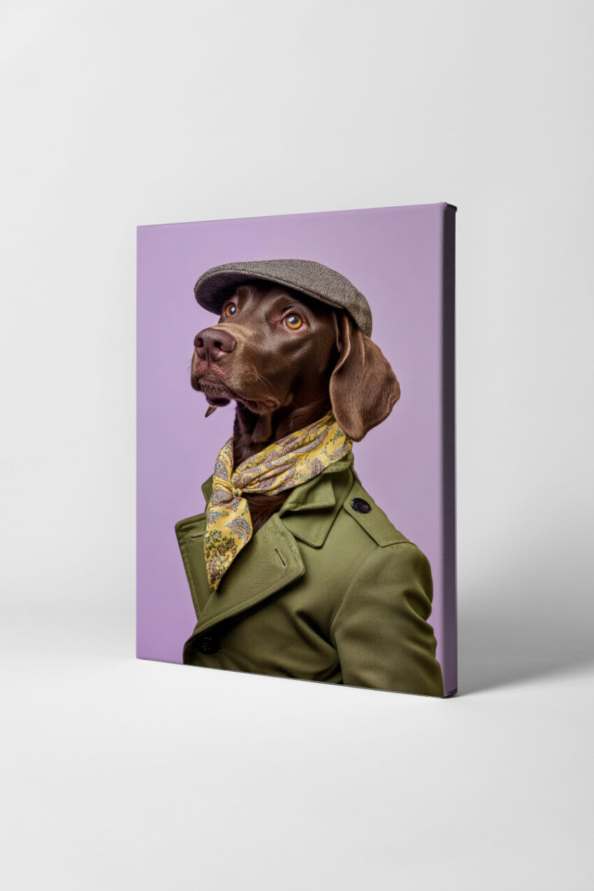 Fotografie Poster Hund braun Mantel Schal Schiebermütze