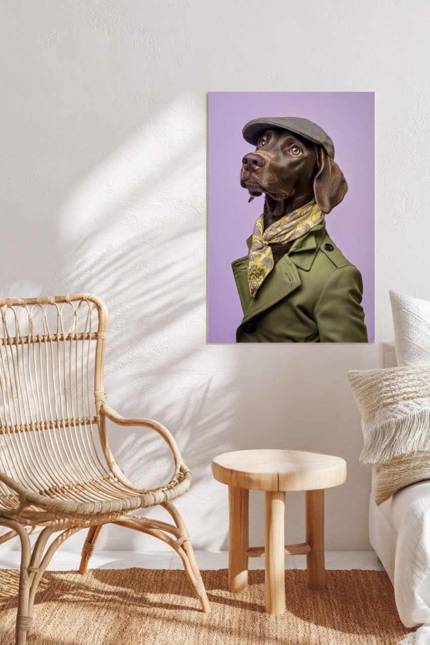 Fotografie Poster Hund braun Mantel Schal Schiebermütze