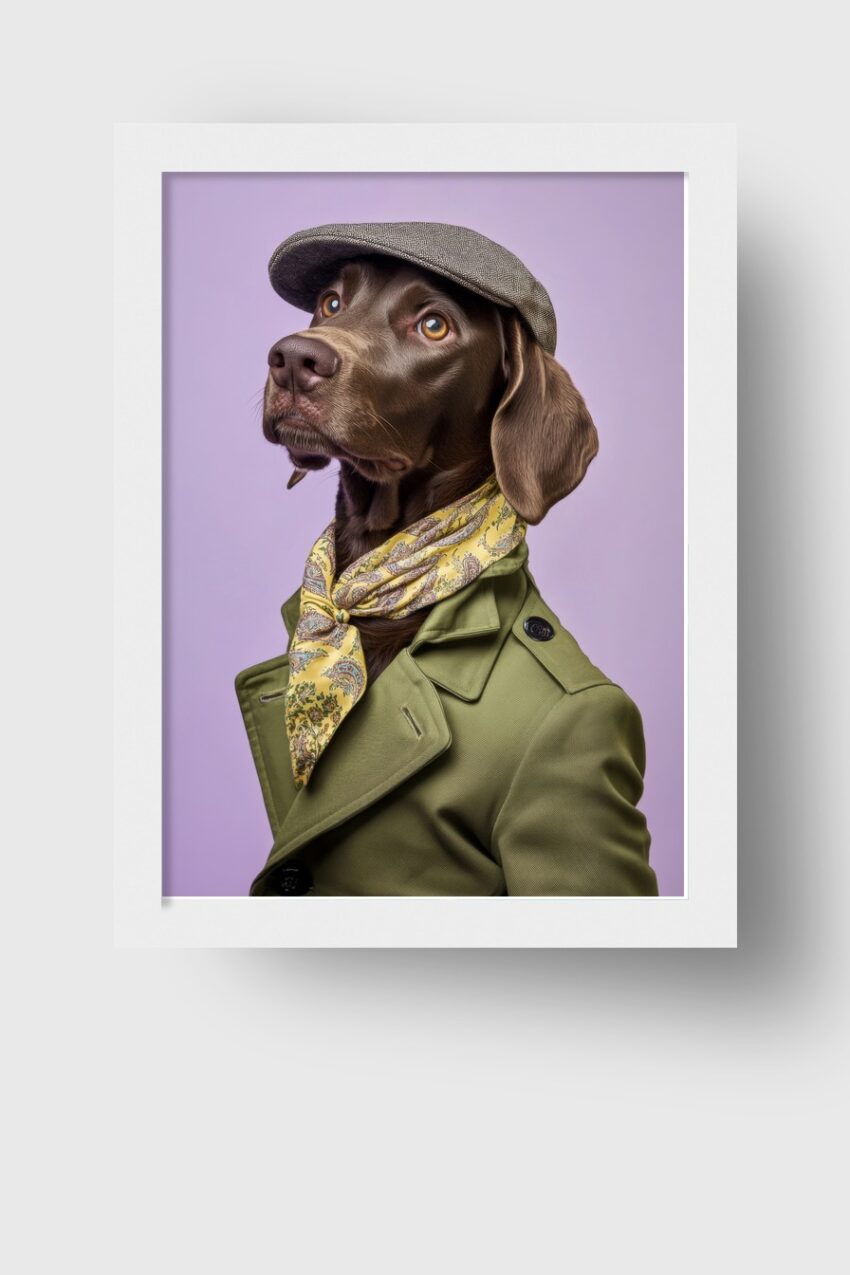 Fotografie Poster Hund braun Mantel Schal Schiebermütze