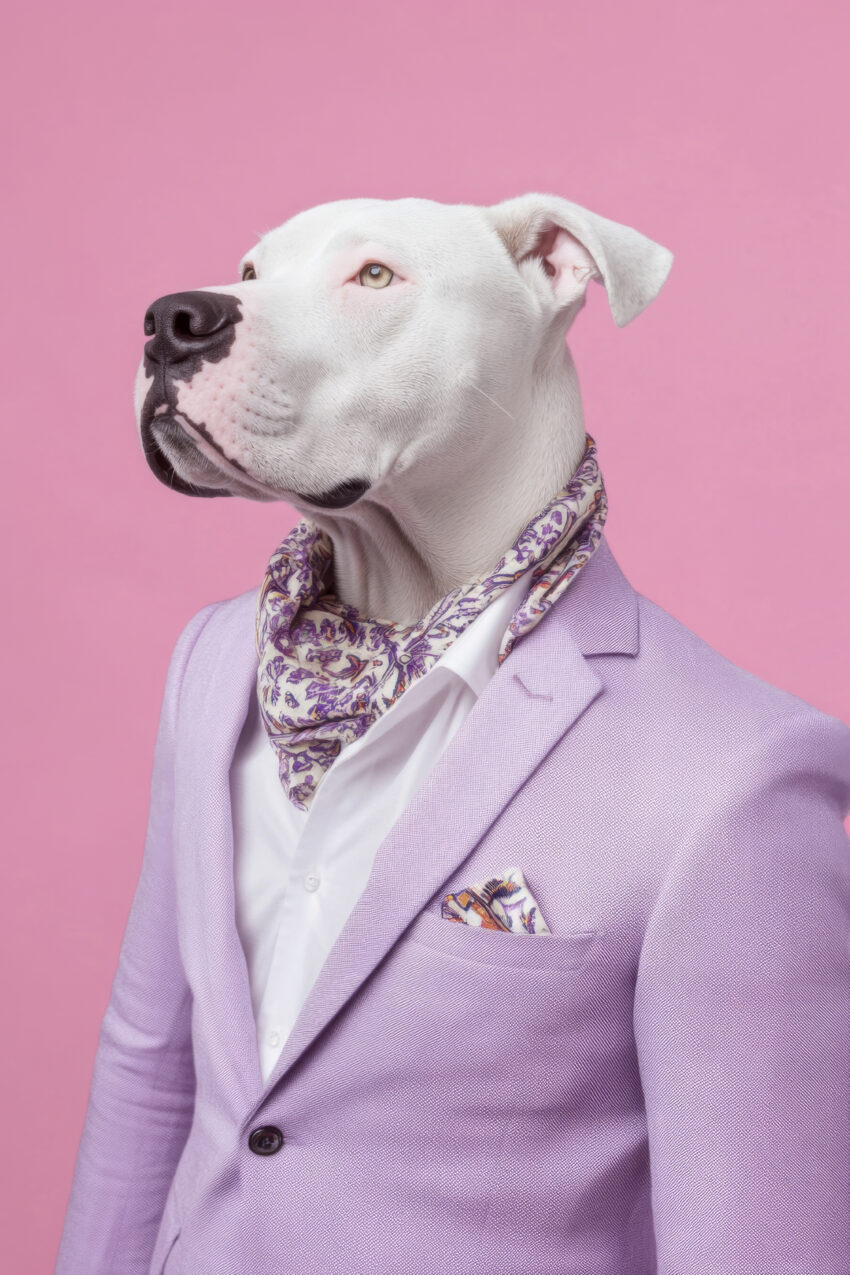 Fotografie Poster Dogo Argentino elegant weiß lila
