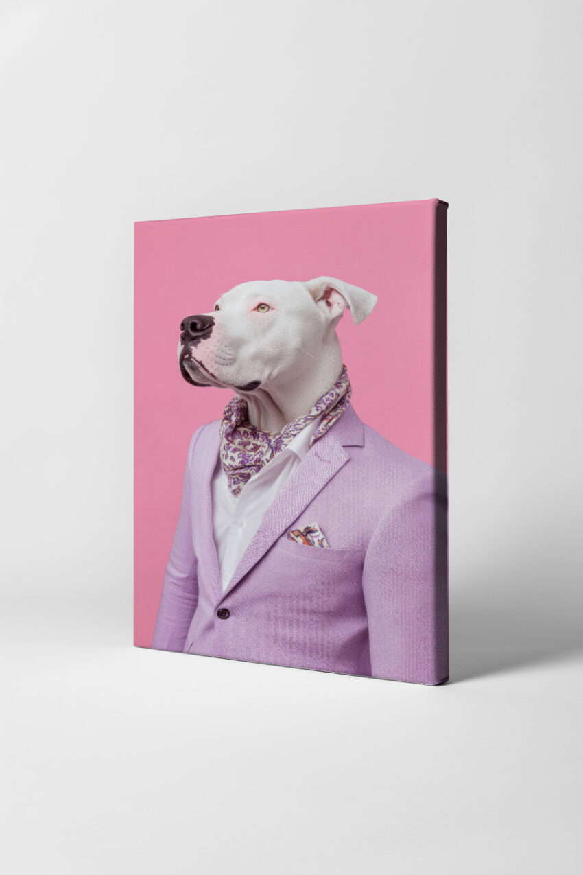 Fotografie Poster Dogo Argentino elegant weiß lila