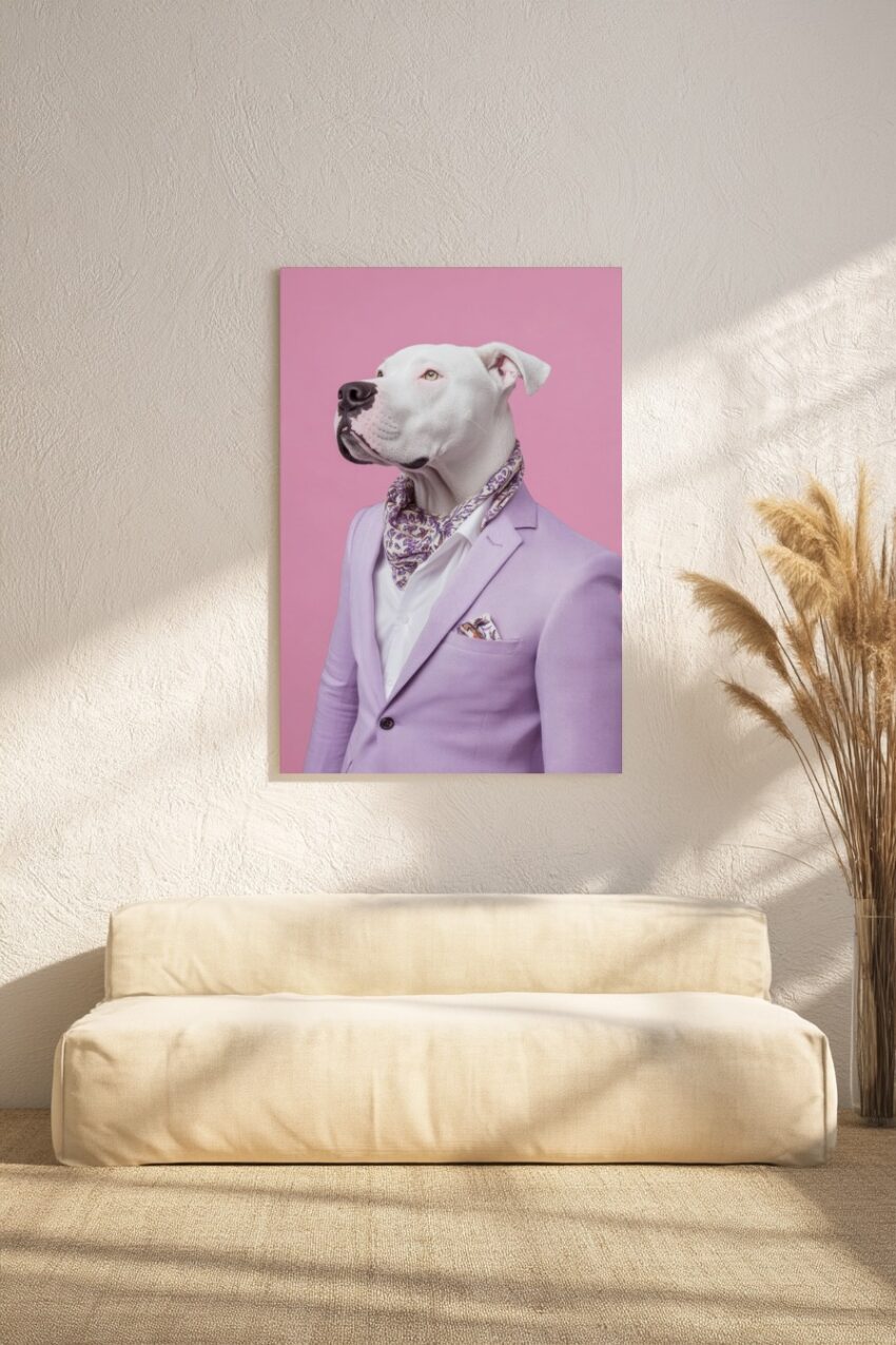 Fotografie Poster Dogo Argentino elegant weiß lila