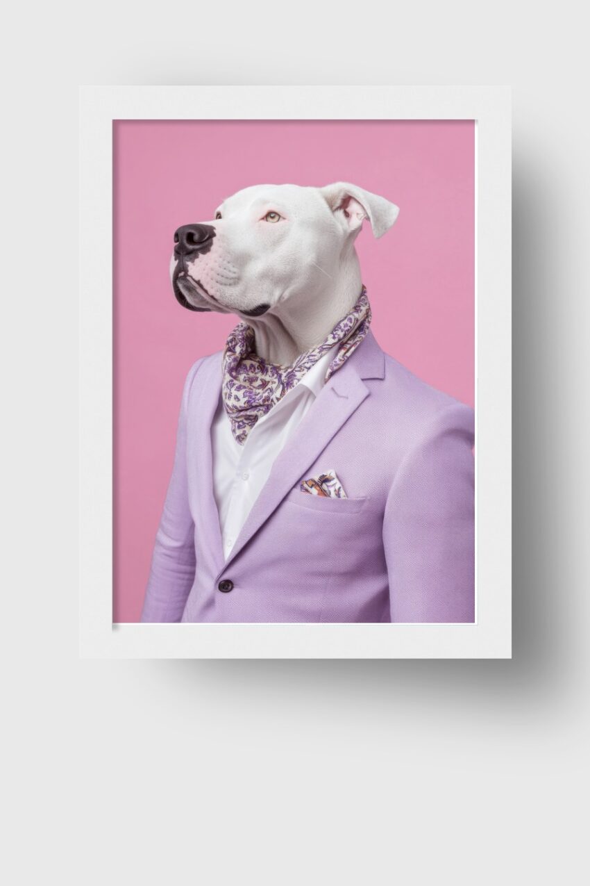 Fotografie Poster Dogo Argentino elegant weiß lila