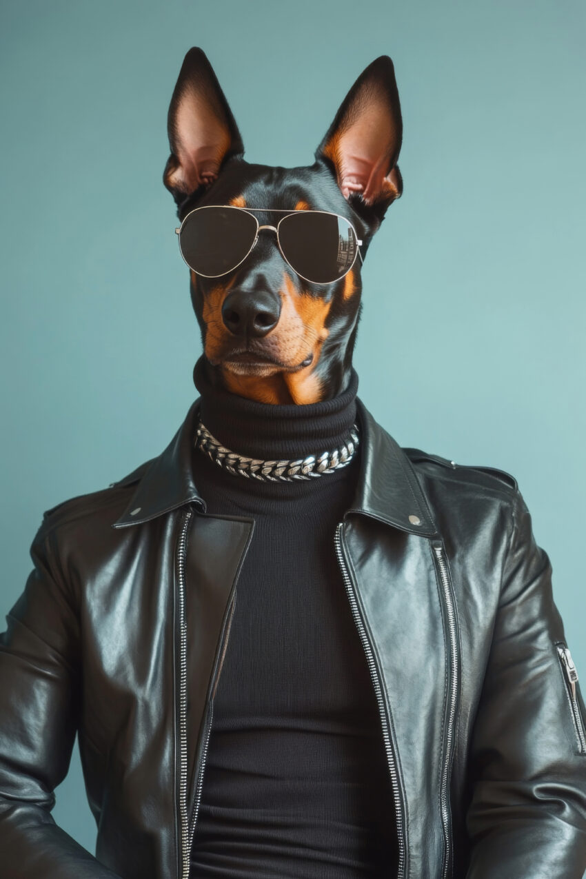 Fotografie Poster Dobermann Sonnenbrille schwarz urban