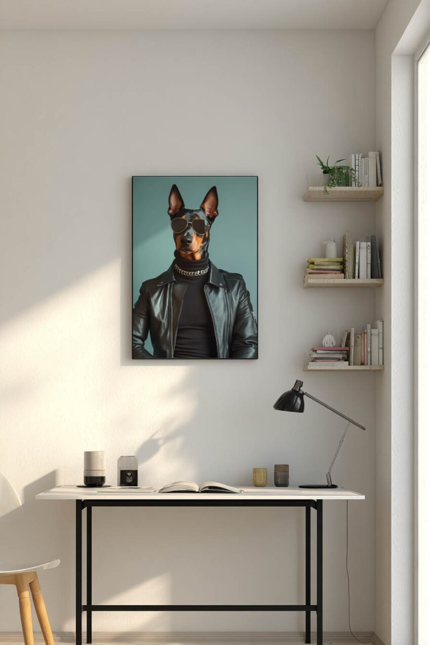 Fotografie Poster Dobermann Sonnenbrille schwarz urban