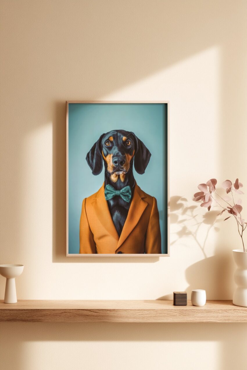 Fotografie Poster Dobermann Fliege elegant orange