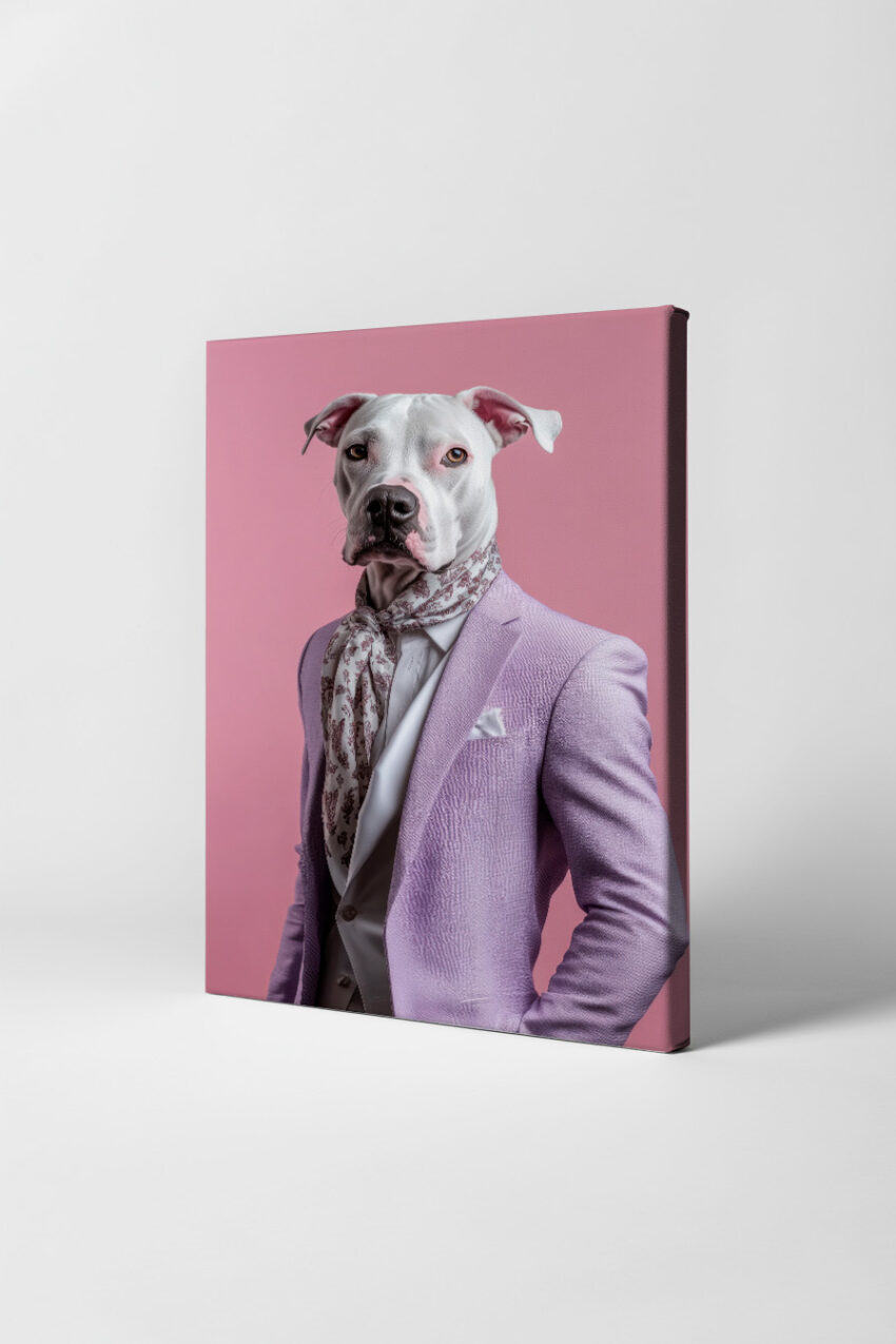 Fotografie Poster Hund Anzug Halstuch weiß lila rosa