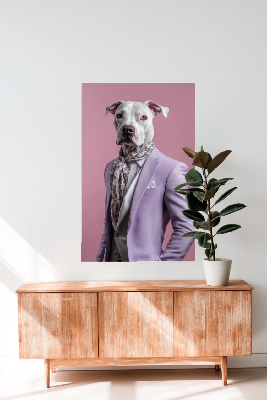 Fotografie Poster Hund Anzug Halstuch weiß lila rosa