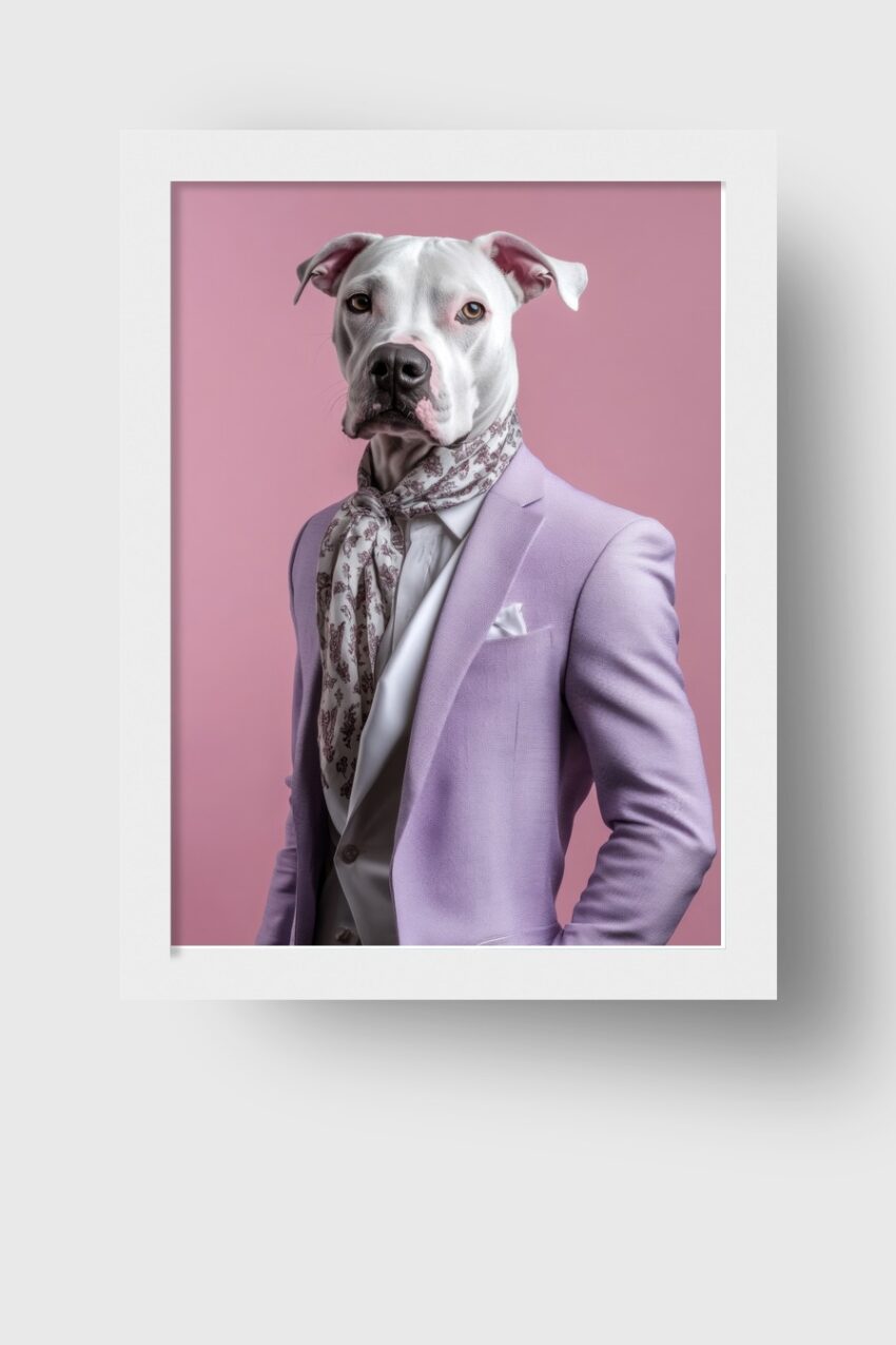 Fotografie Poster Hund Anzug Halstuch weiß lila rosa