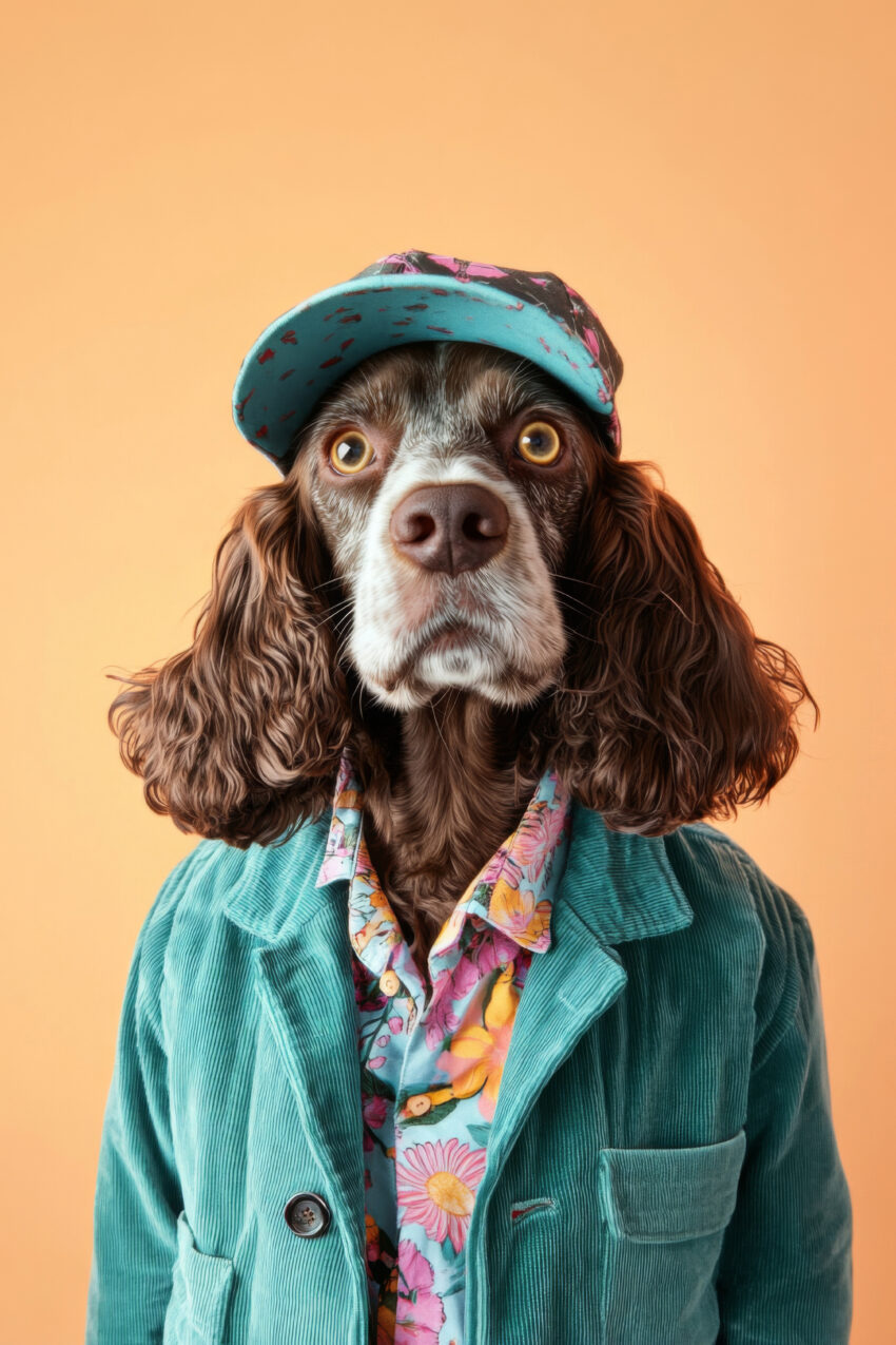 Fotografie Poster Springer Spaniel Porträt türkiser Anzug