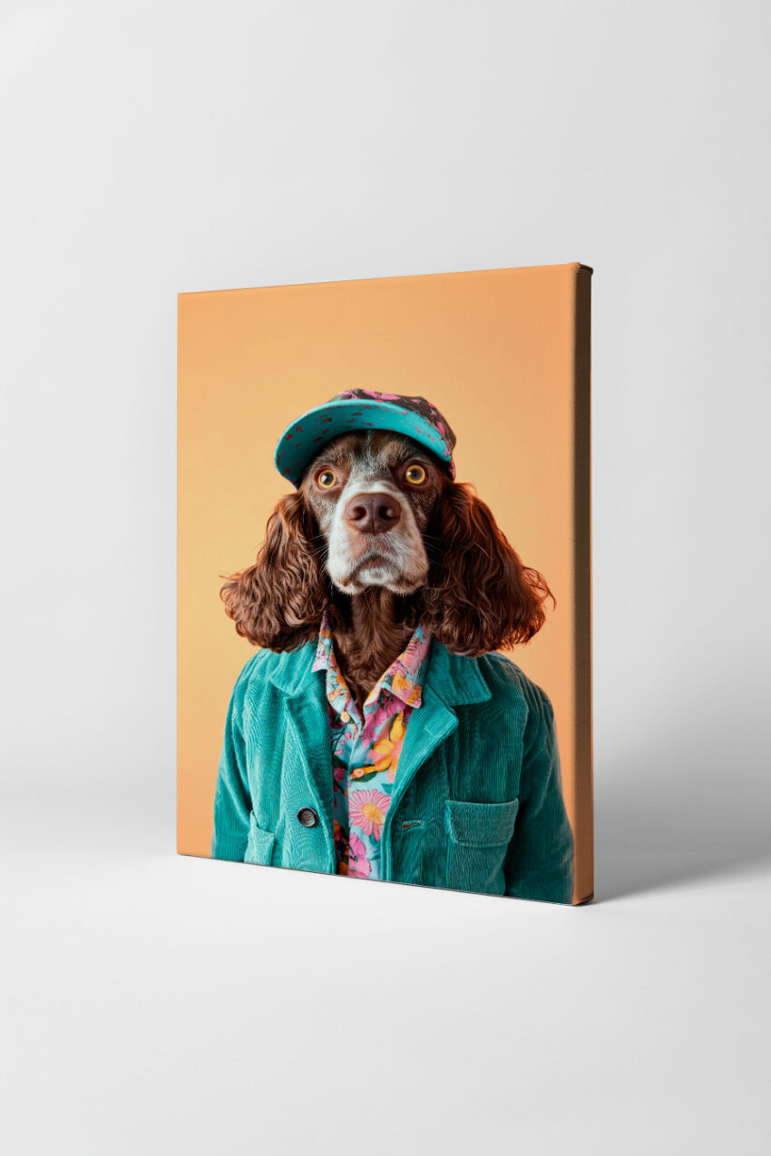 Fotografie Poster Springer Spaniel Porträt türkiser Anzug