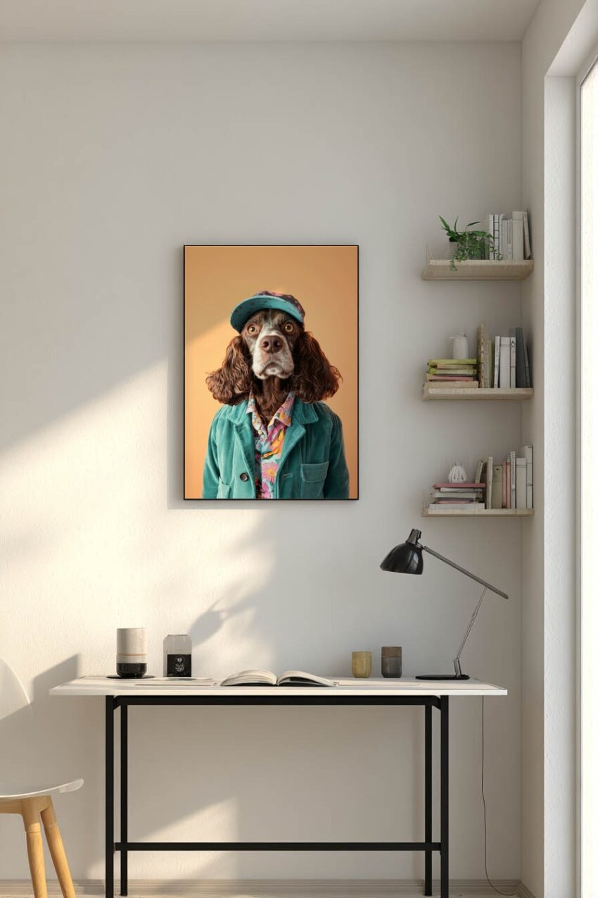 Fotografie Poster Springer Spaniel Porträt türkiser Anzug