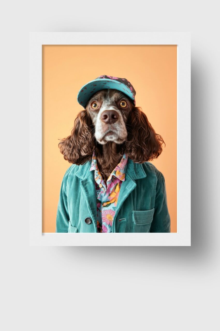 Fotografie Poster Springer Spaniel Porträt türkiser Anzug