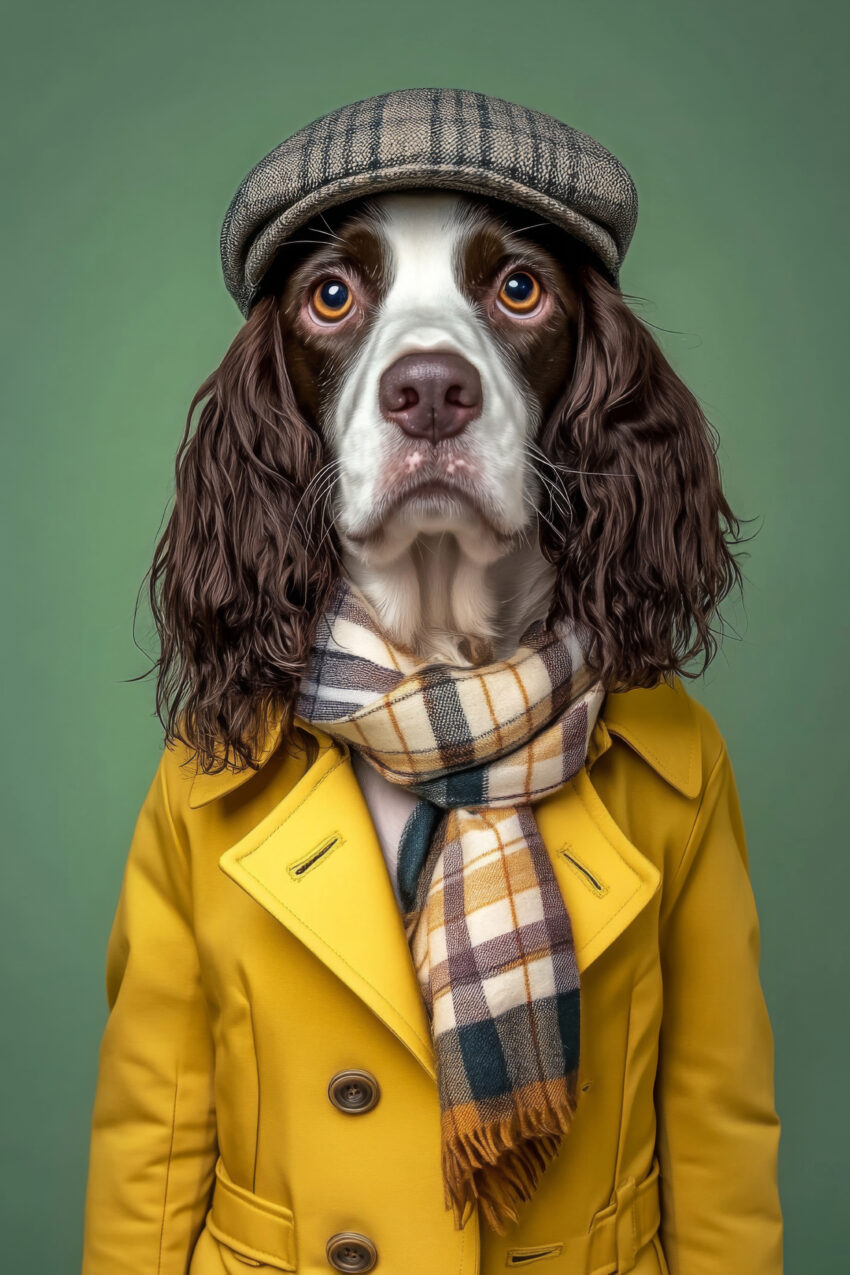 Fotografie Poster Hund Mantel Schal Mütze naturfarben