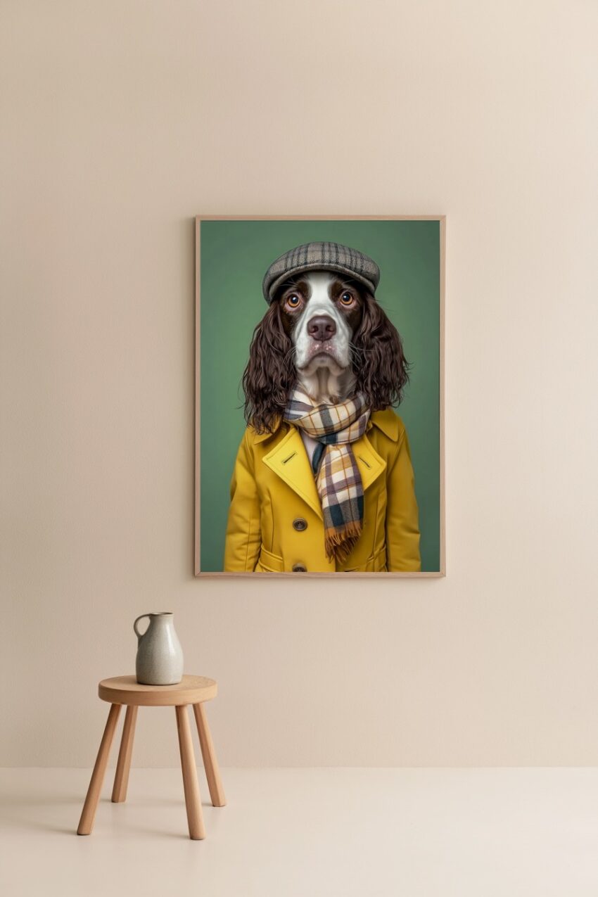 Fotografie Poster Hund Mantel Schal Mütze naturfarben