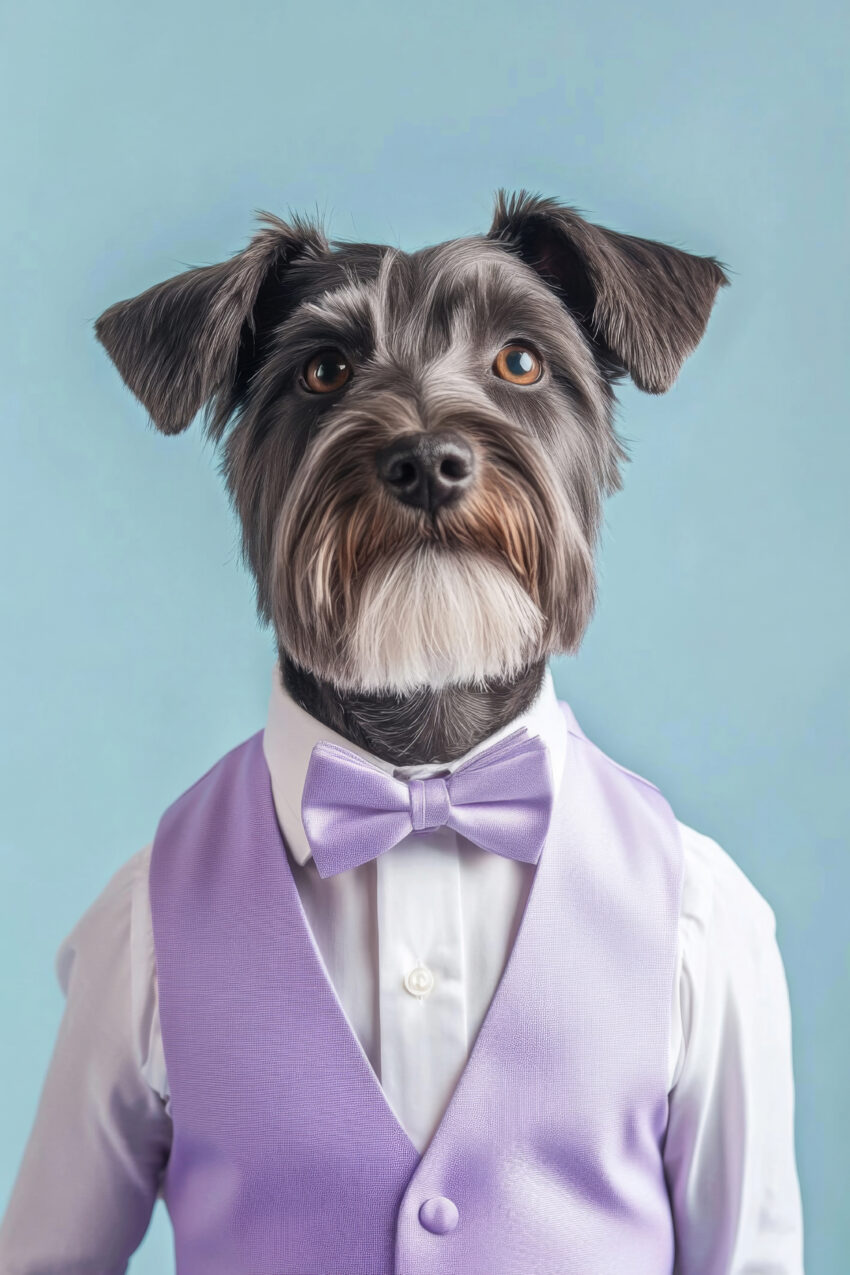 Fotografie Poster Hund Fliege Lila Weste