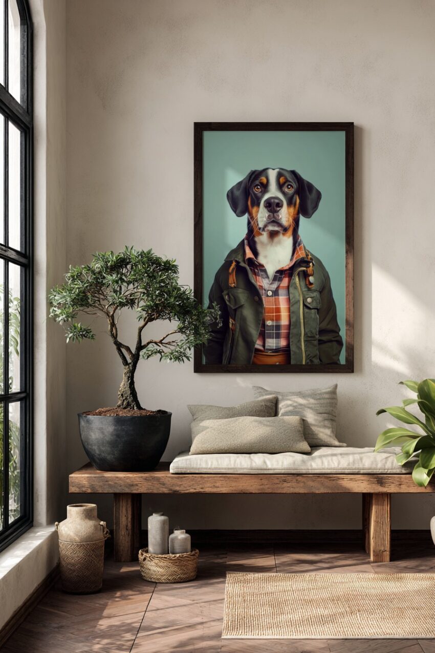 Fotografie Poster Hund Jacke Karohemd ruhig