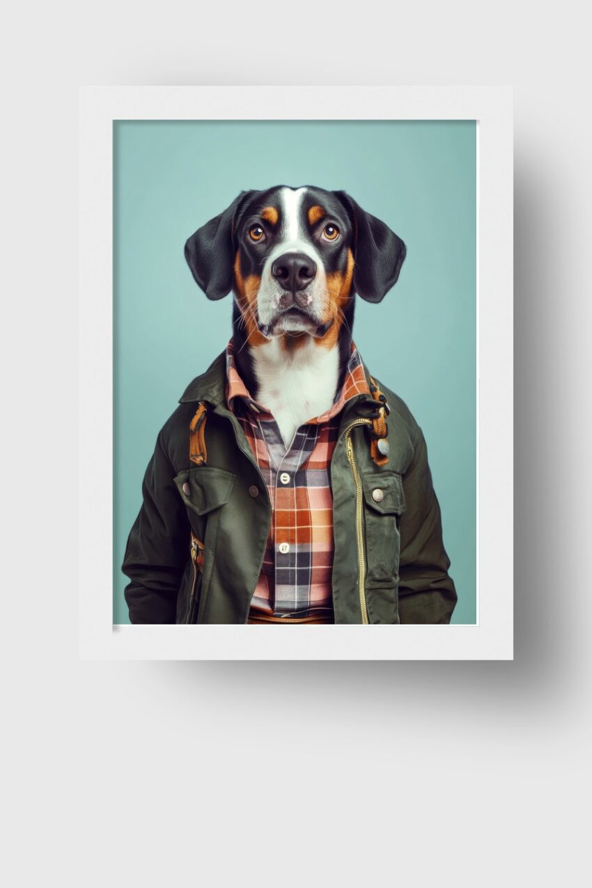 Fotografie Poster Hund Jacke Karohemd ruhig