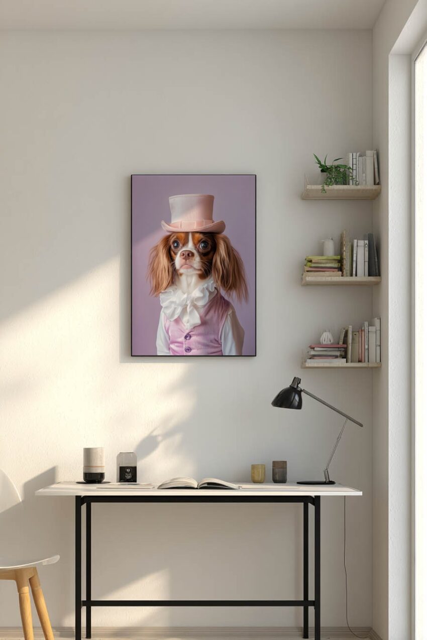 Fotografie Poster Hund Zylinder rosa detail elegant