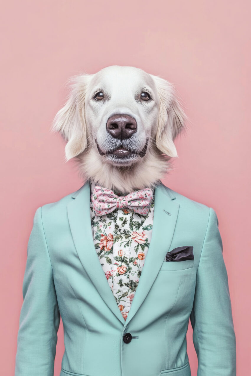 Fotografie Poster Golden Retriever elegant floral pastell