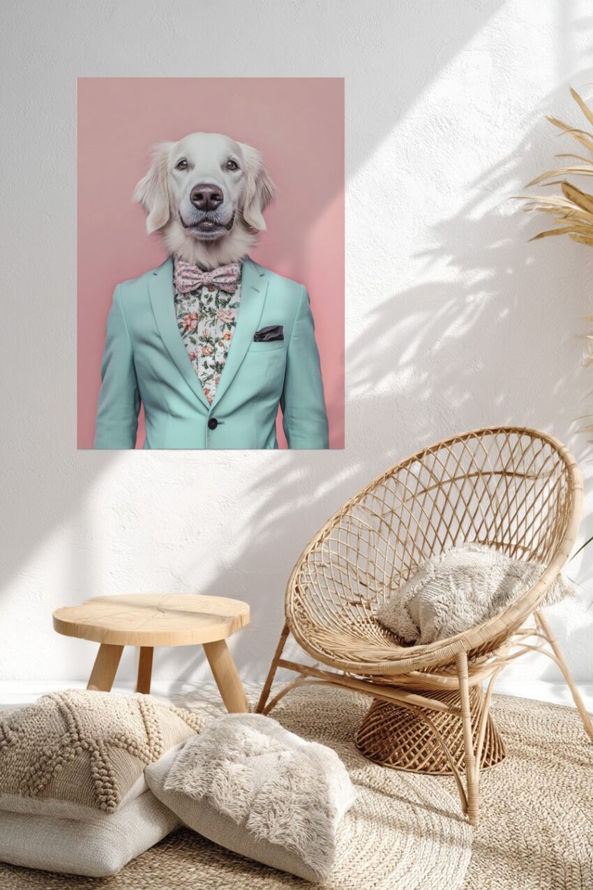 Fotografie Poster Golden Retriever elegant floral pastell