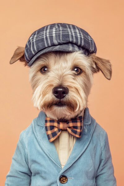 Hund mit Hut und Schleife Leinwandbild
