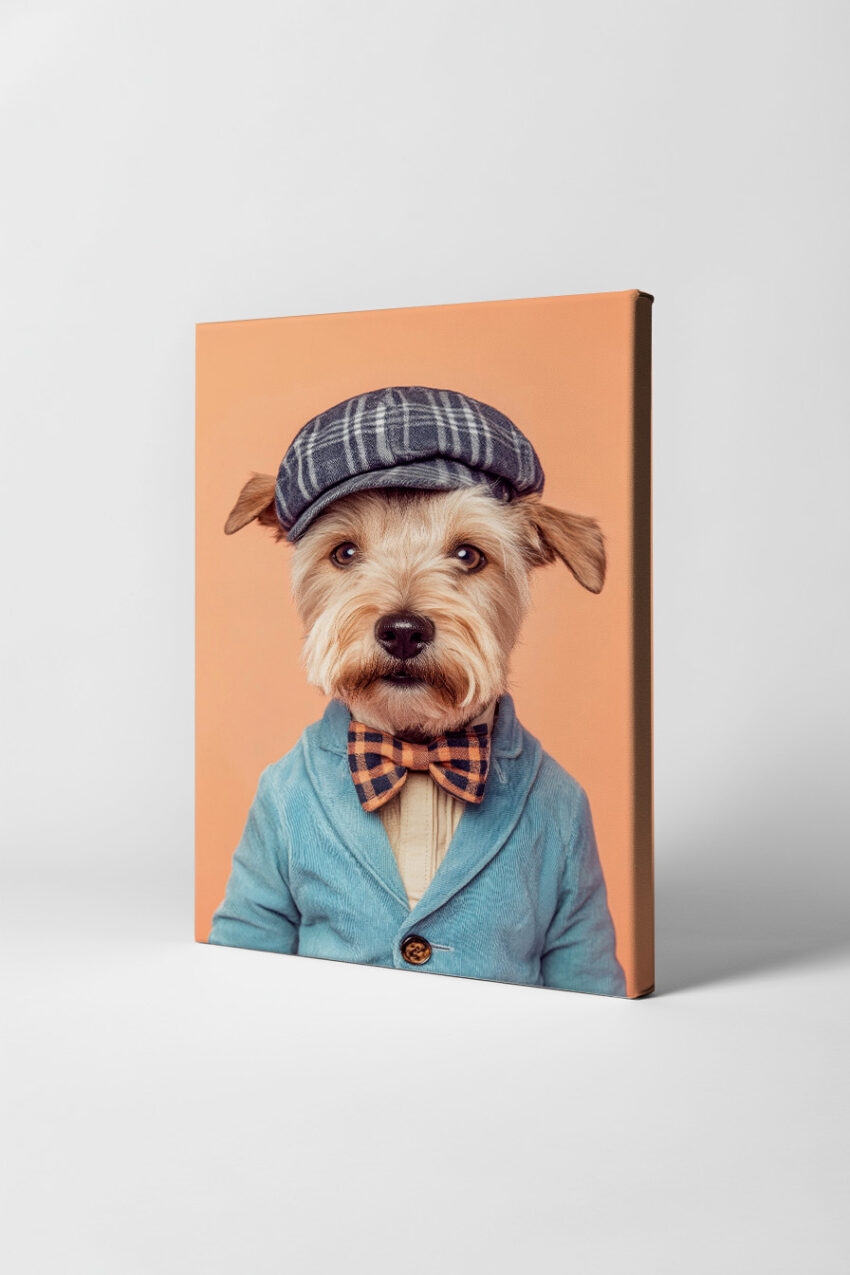 Fotografie Poster Hund mit Hut und Schleife modisch