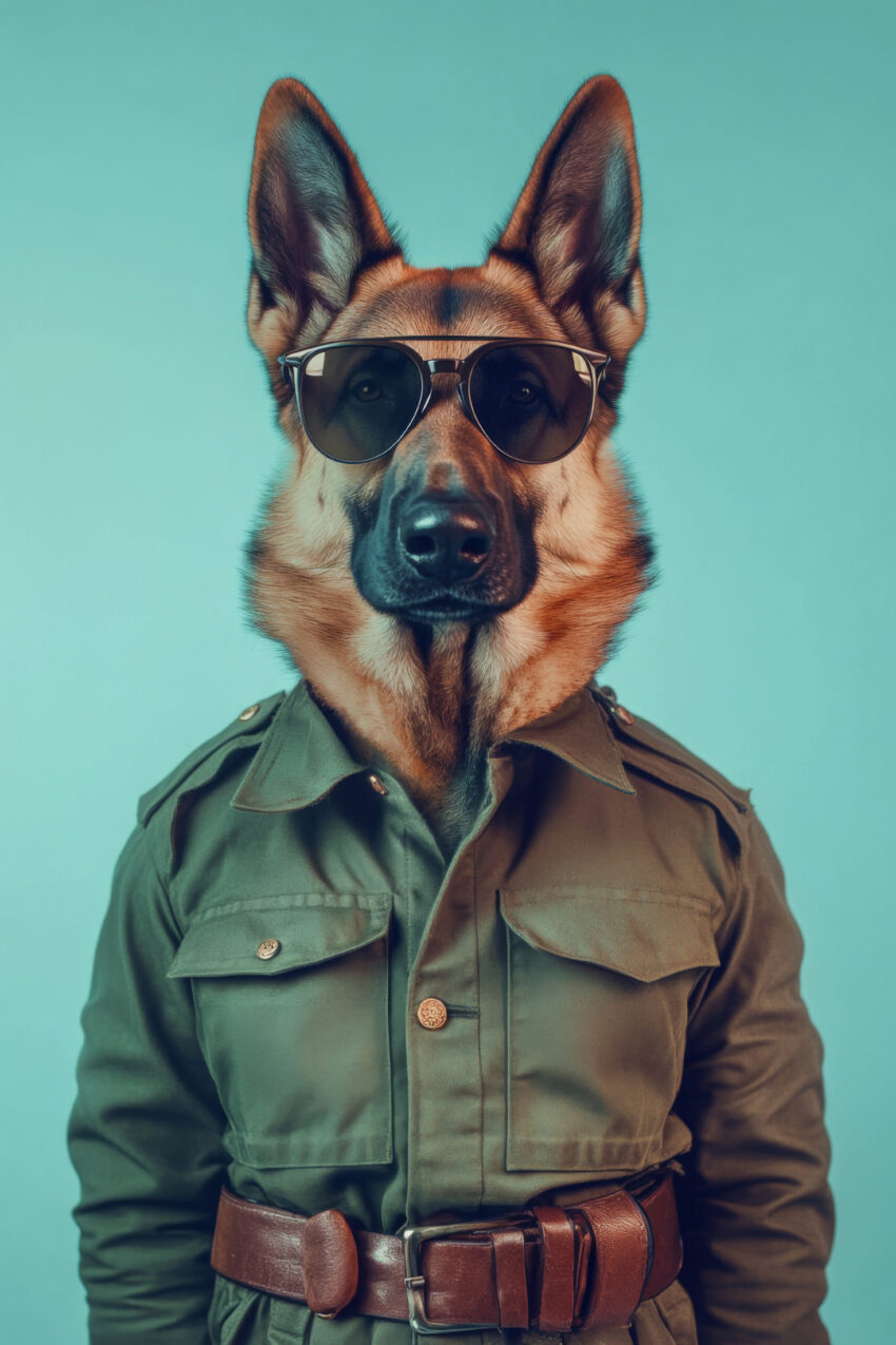 Fotografie Poster Schäferhund Sonnenbrille militärisch