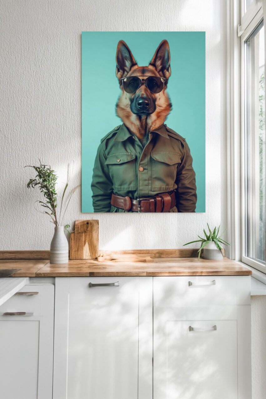 Fotografie Poster Schäferhund Sonnenbrille militärisch