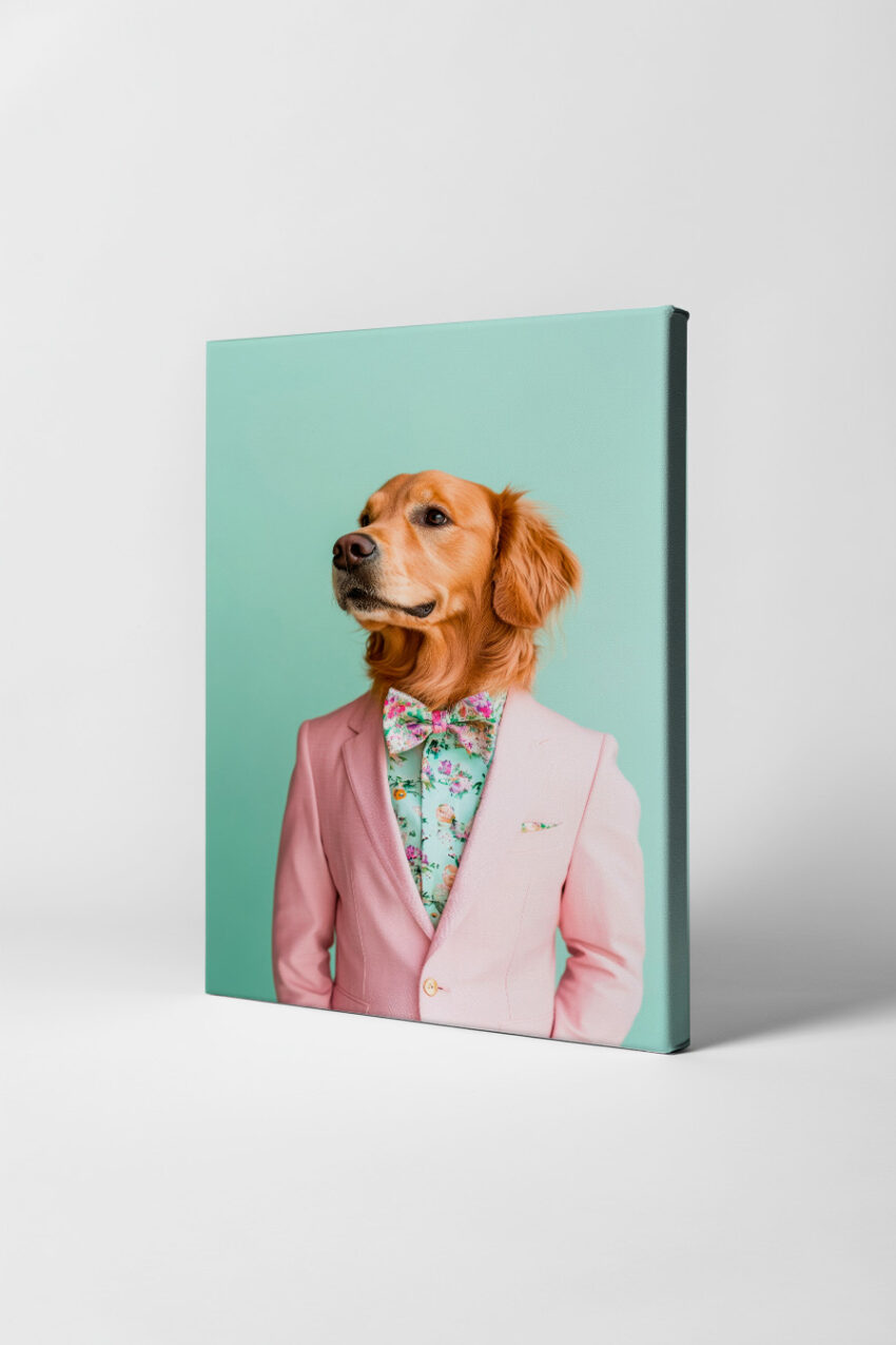 Fotografie Poster Golden Retriever Hund Anzug rosa florale Fliege