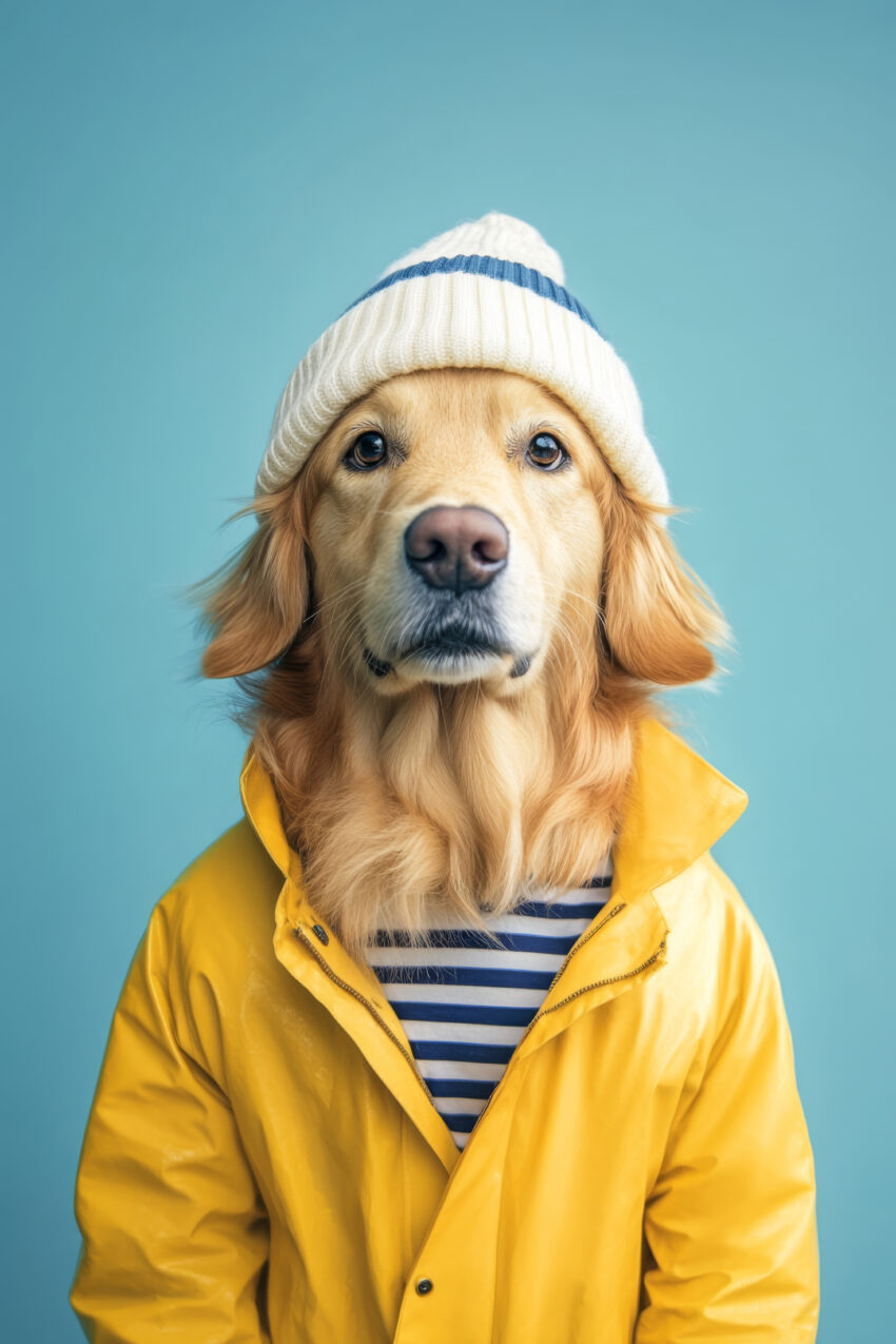 Fotografie Poster Golden Retriever Porträt gelb blau