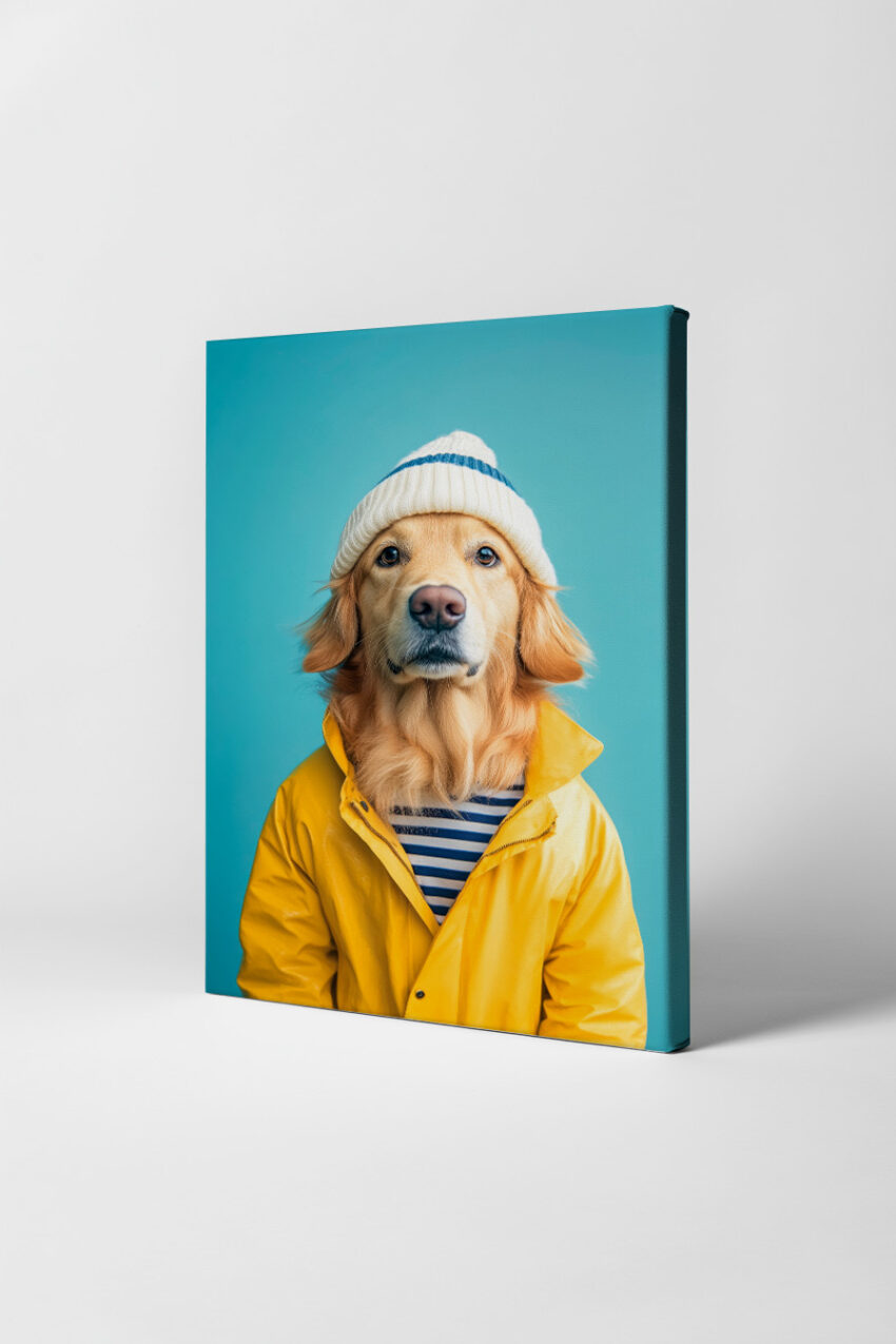Fotografie Poster Golden Retriever Porträt gelb blau