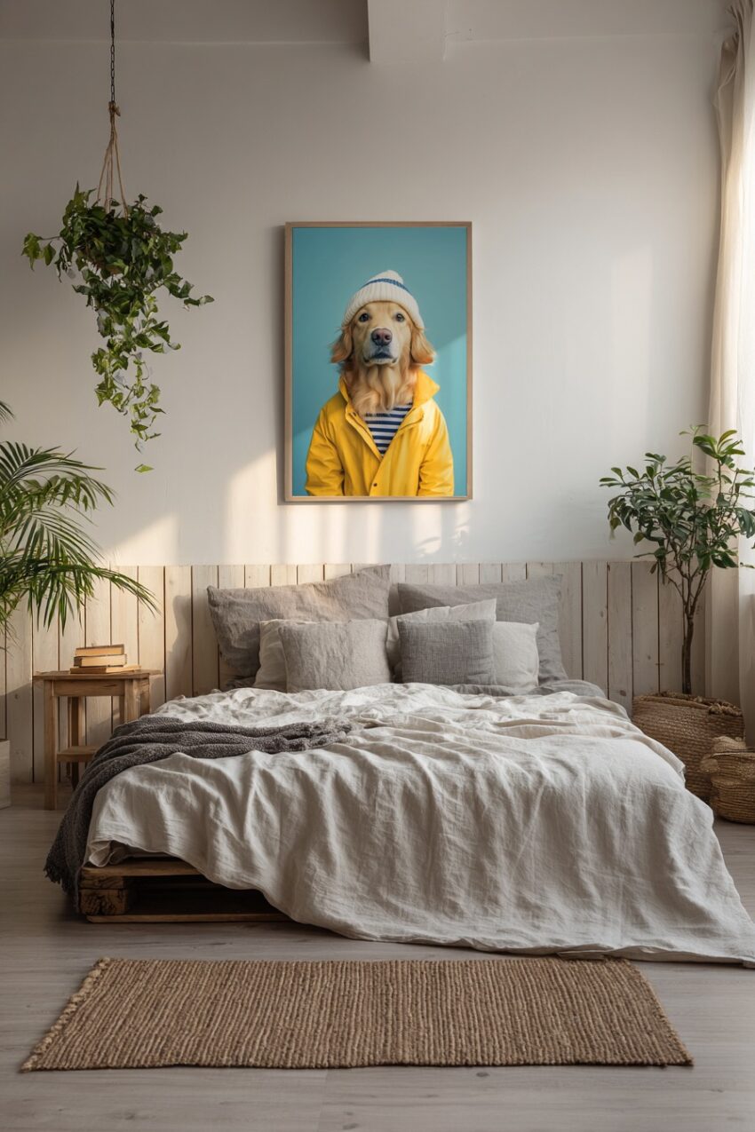Fotografie Poster Golden Retriever Porträt gelb blau