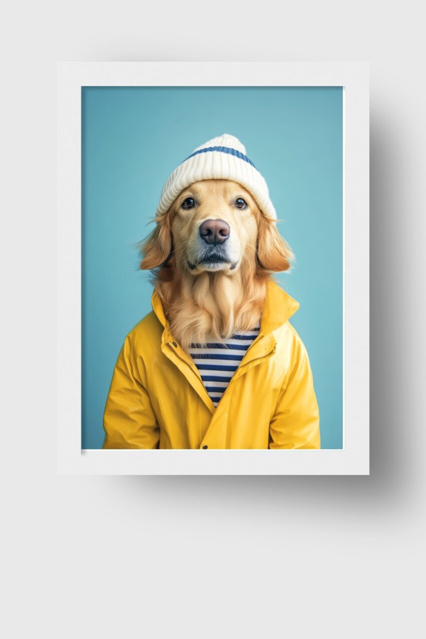 Fotografie Poster Golden Retriever Porträt gelb blau