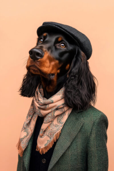 Hund mit Schiebermütze und Schal Leinwandbild