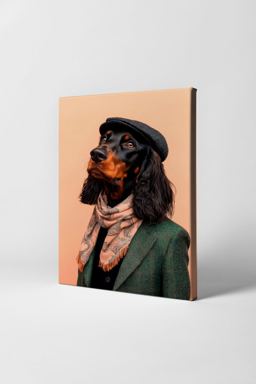 Fotografie Poster Hund Stoffjacke Schiebermütze Nahaufnahme