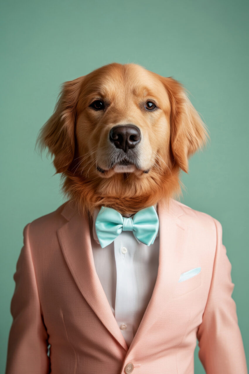 Fotografie Poster Hund Fliege Hellblau Pastell