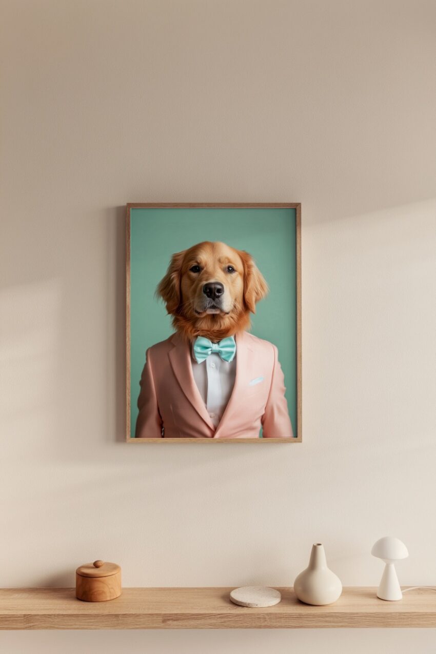 Fotografie Poster Hund Fliege Hellblau Pastell