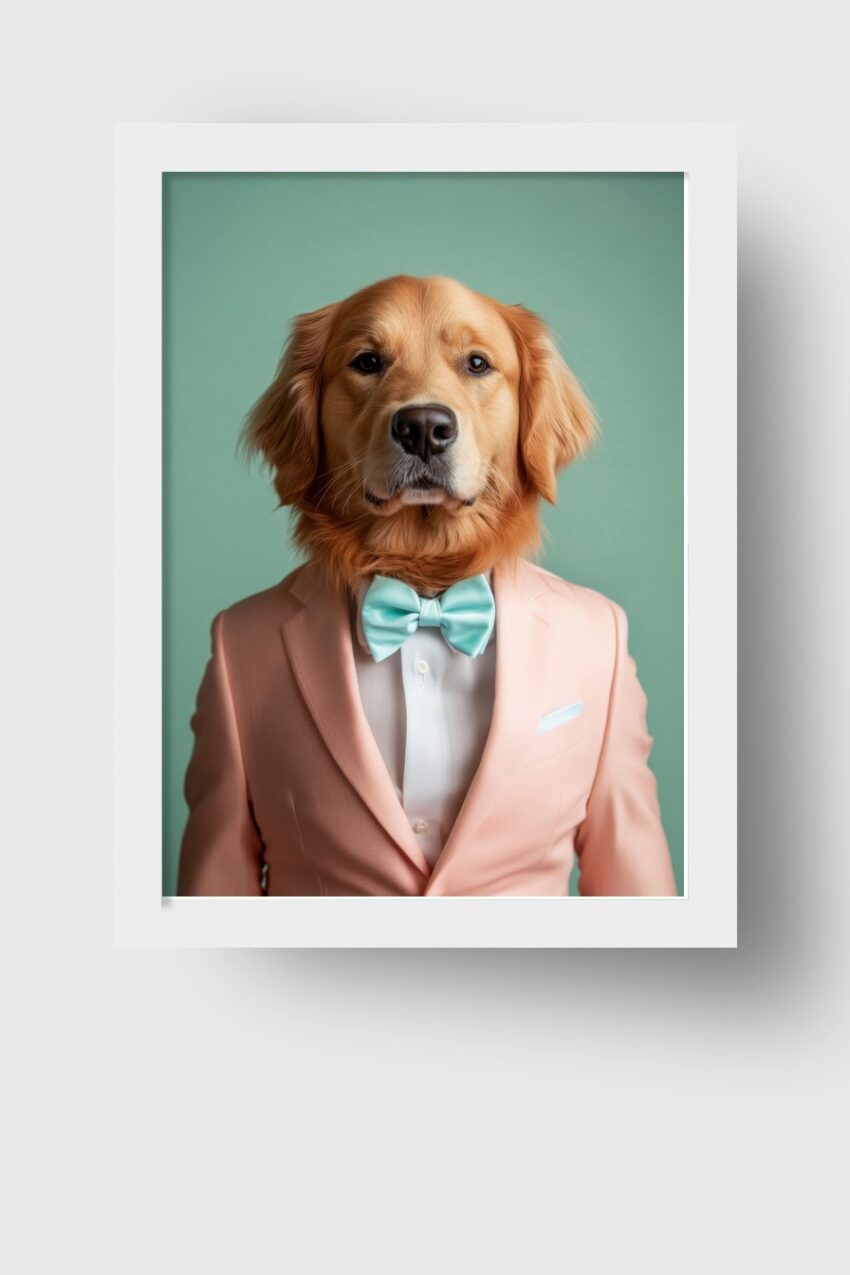 Fotografie Poster Hund Fliege Hellblau Pastell