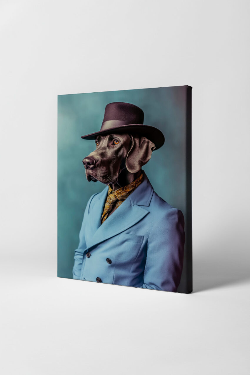 Fotografie Poster Hund Anzug Hut elegant blau