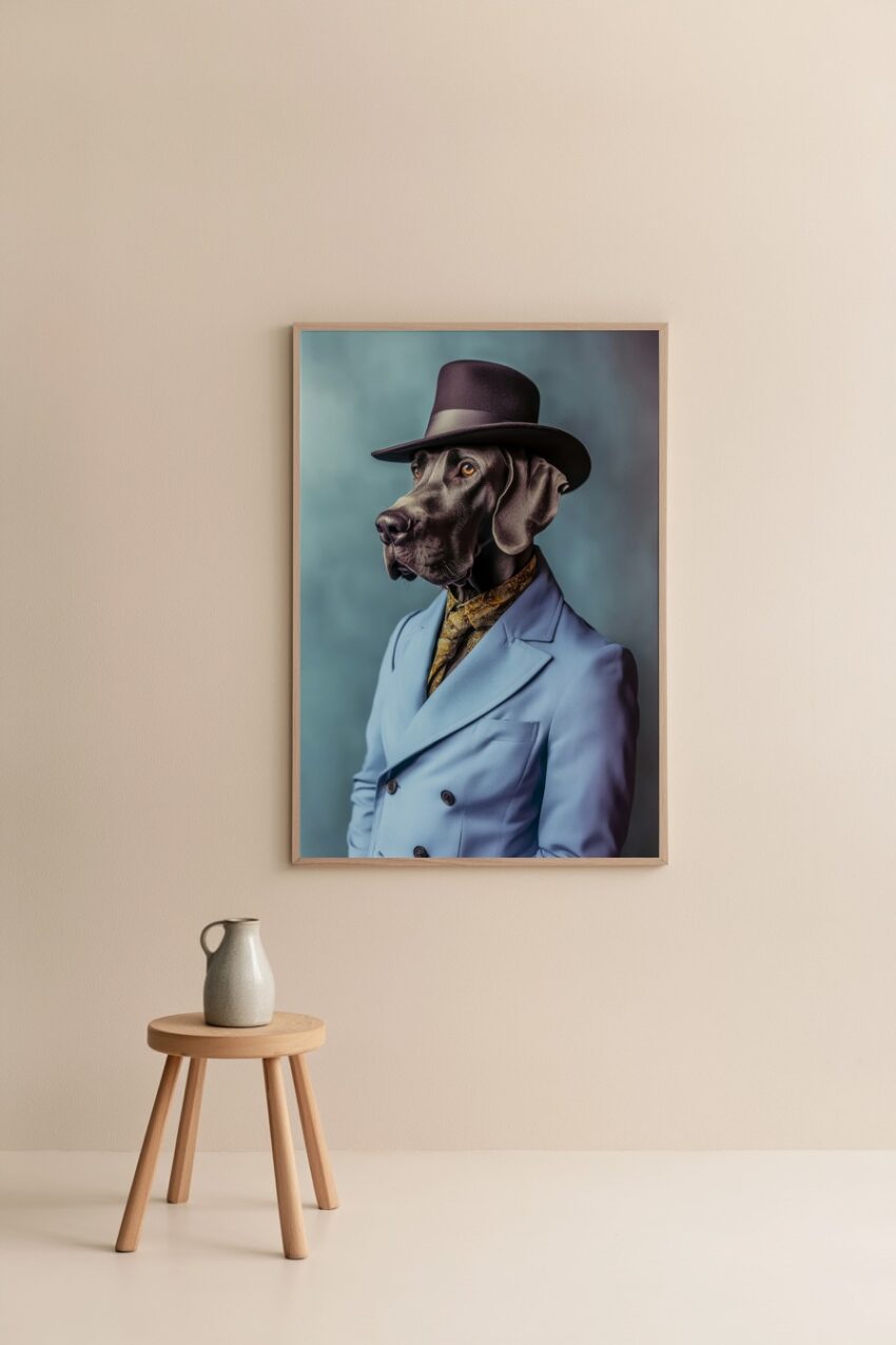 Fotografie Poster Hund Anzug Hut elegant blau