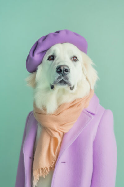 Hund mit Mütze und Schal Pastelltöne Poster